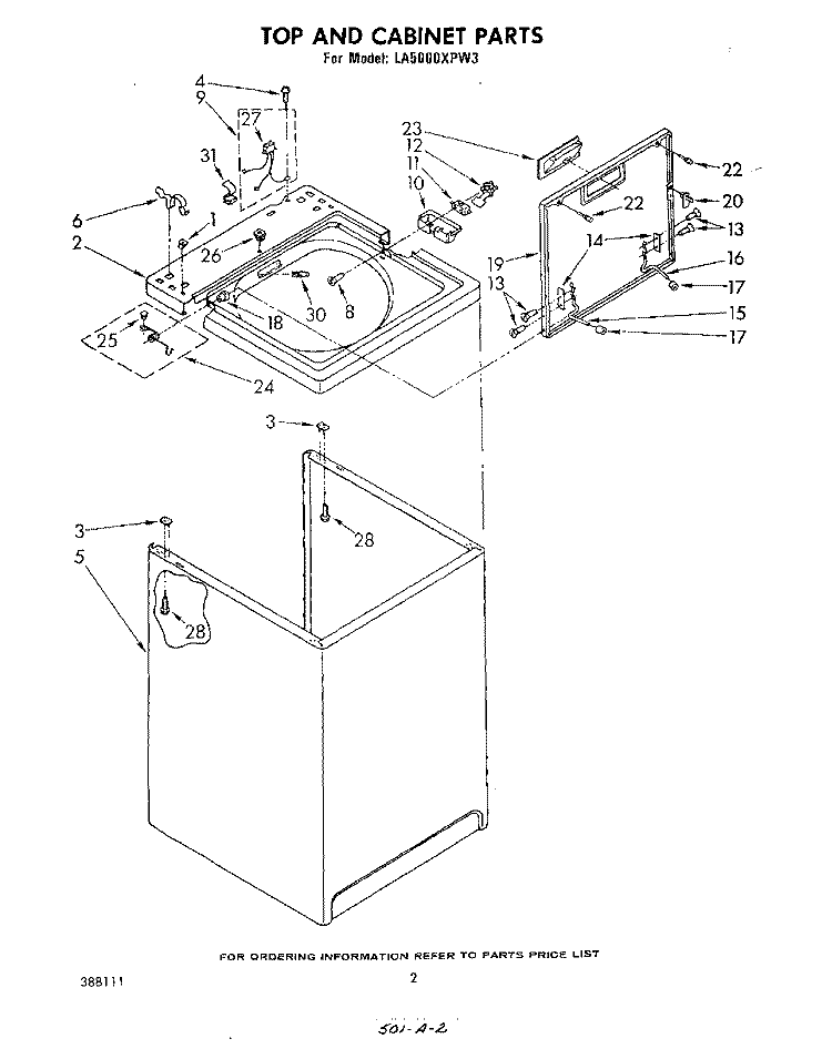 TOP AND CABINET , LITERATURE AND OPTIONAL Diagram and Parts List for LA5000XPW3  Whirlpool Washer