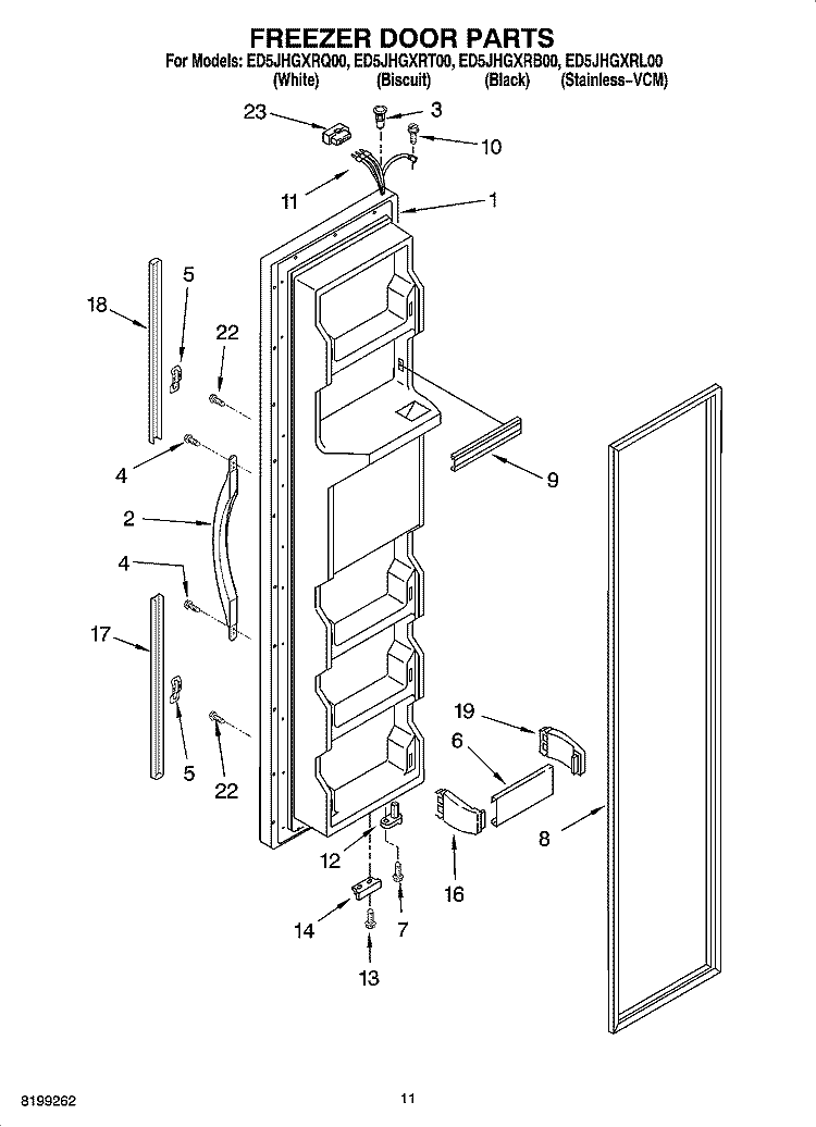 FREEZER DOOR PARTS Diagram and Parts List for ED5JHGXRB00  Whirlpool Refrigerator