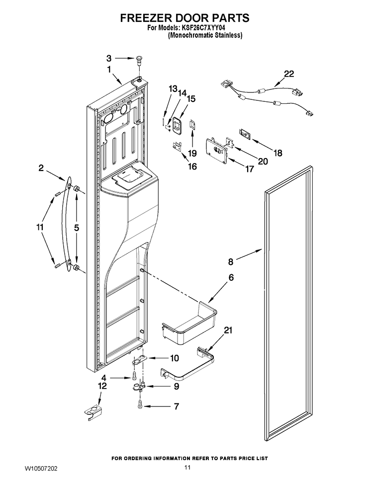 FREEZER DOOR PARTS Diagram and Parts List for KSF26C7XYY04  KitchenAid Refrigerator