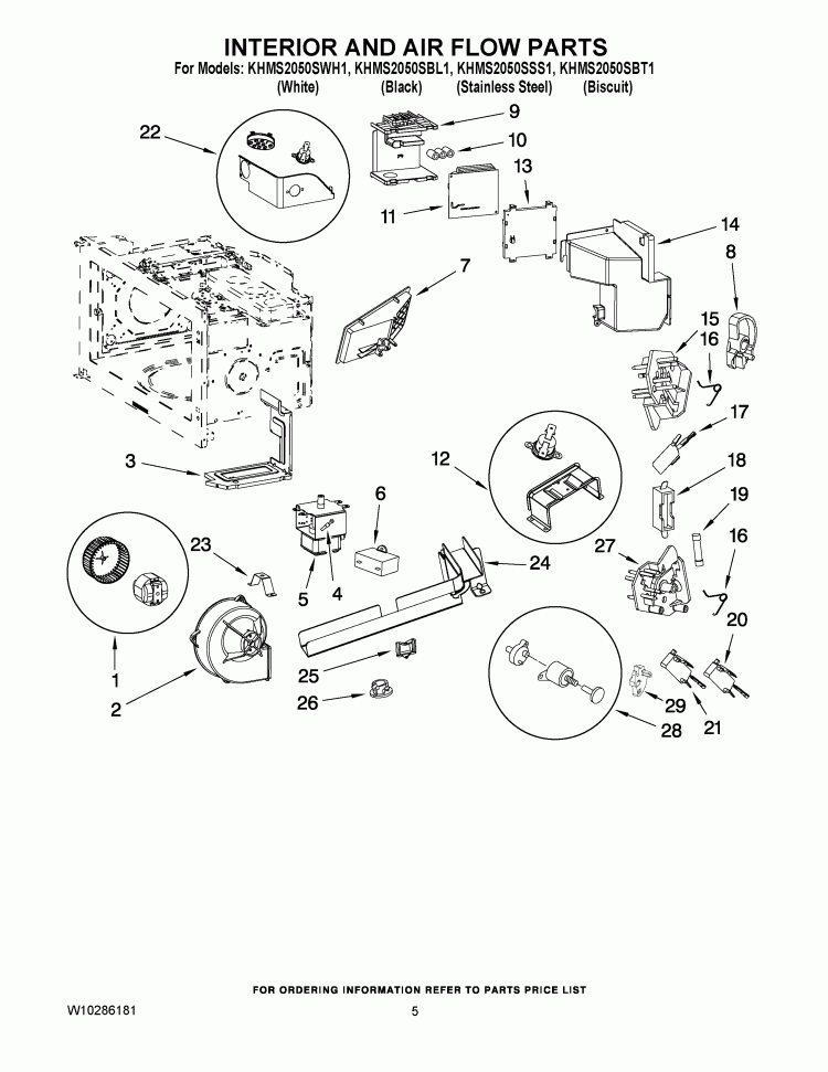 INTERIOR AND AIR FLOW PARTS Diagram and Parts List for KHMS2050SSS1  KitchenAid Microwave