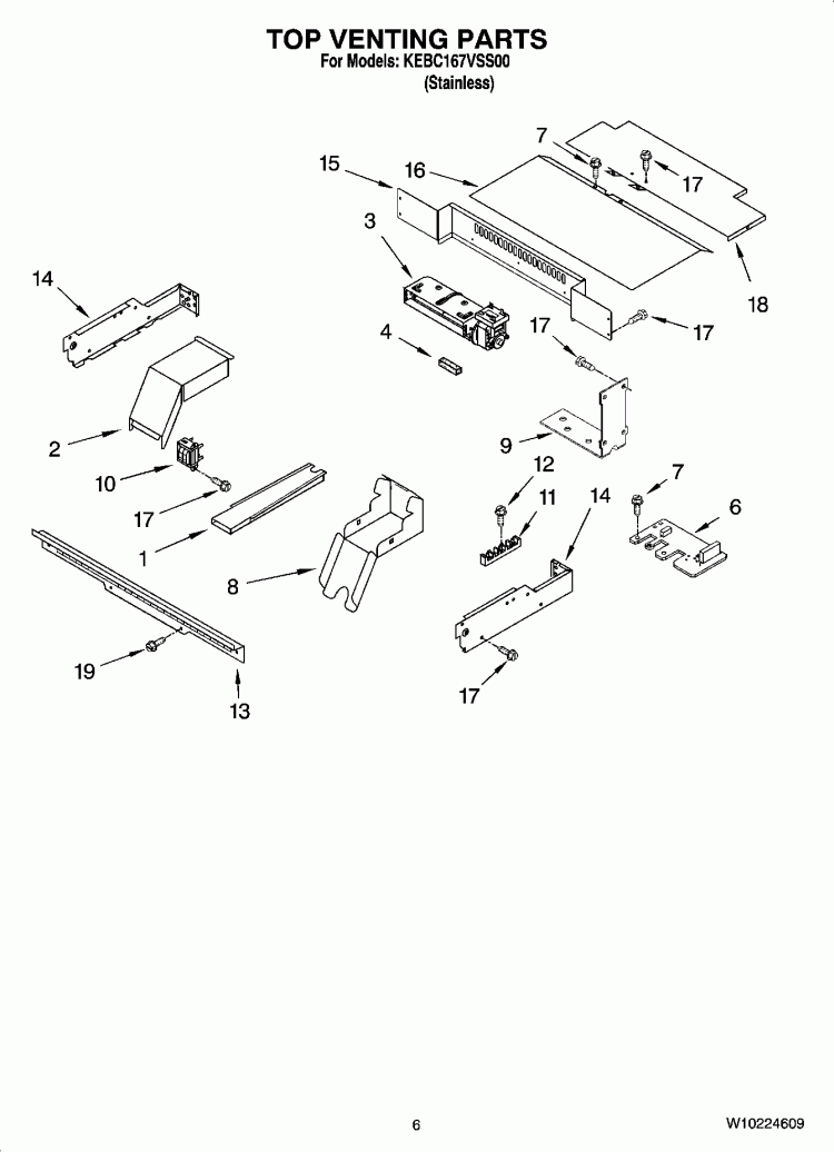 TOP VENTING PARTS, OPTIONAL PARTS Diagram and Parts List for KEBC167VSS00  KitchenAid Wall Oven