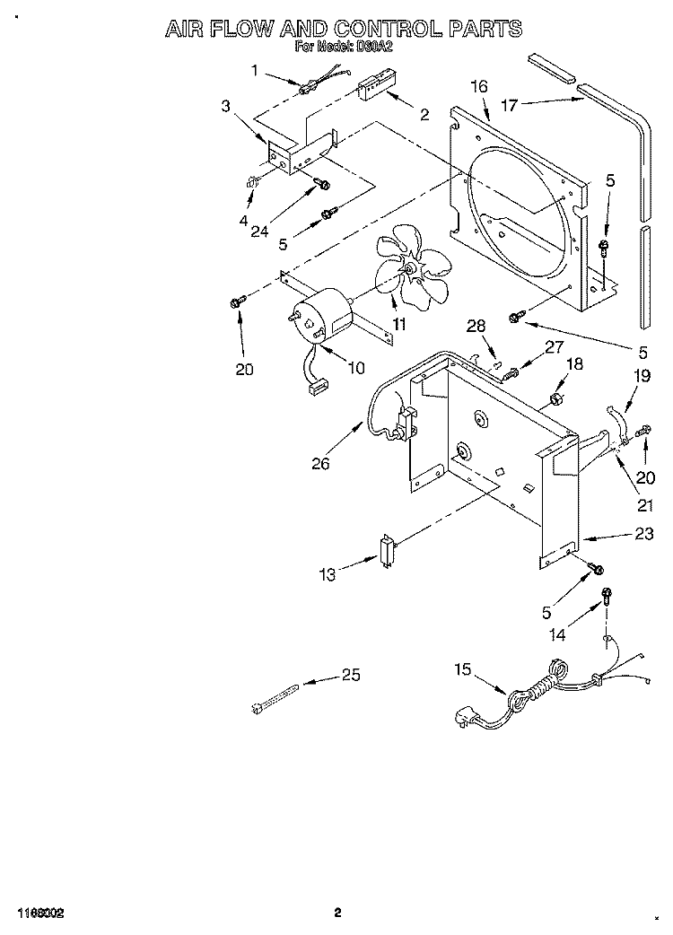 AIR FLOW AND CONTROL Diagram and Parts List for D30A2  Whirlpool Dehumidifier