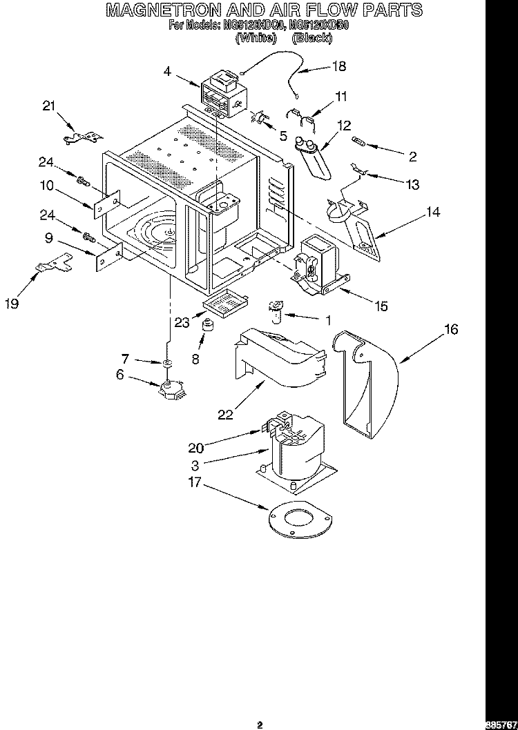 MAGNETRON AND AIR FLOW, LITERATURE Diagram and Parts List for MG8120XDQ0  Whirlpool Microwave