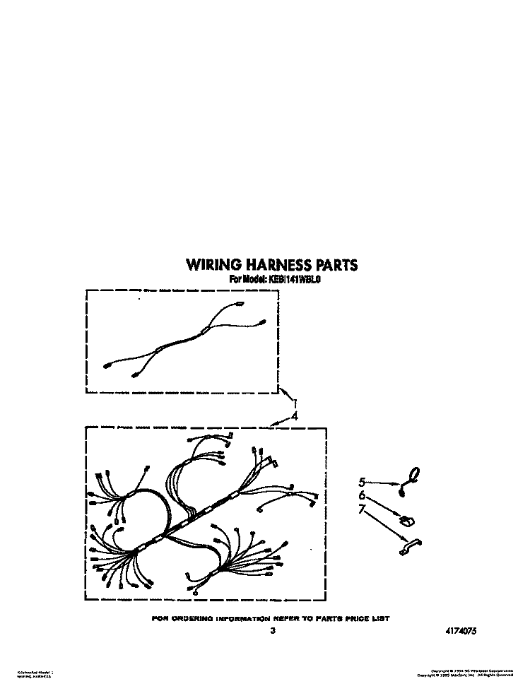 WIRING HARNESS Diagram and Parts List for KEBI141WBL0  KitchenAid Wall Oven