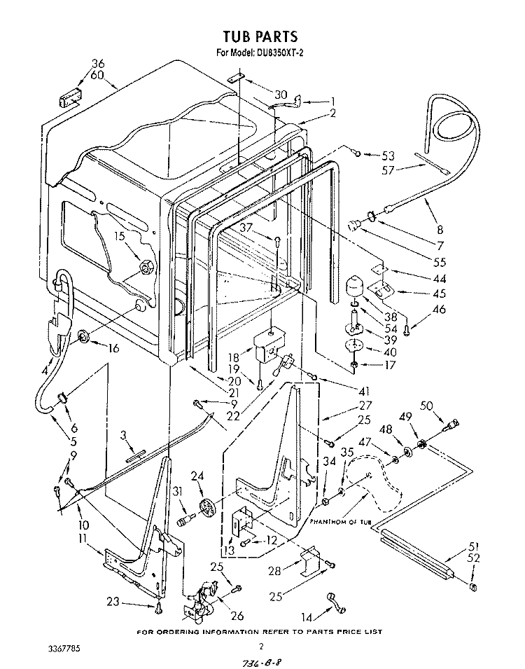 TUB , LITERATURE AND OPTIONAL Diagram and Parts List for DU8350XT2  Whirlpool Dishwasher
