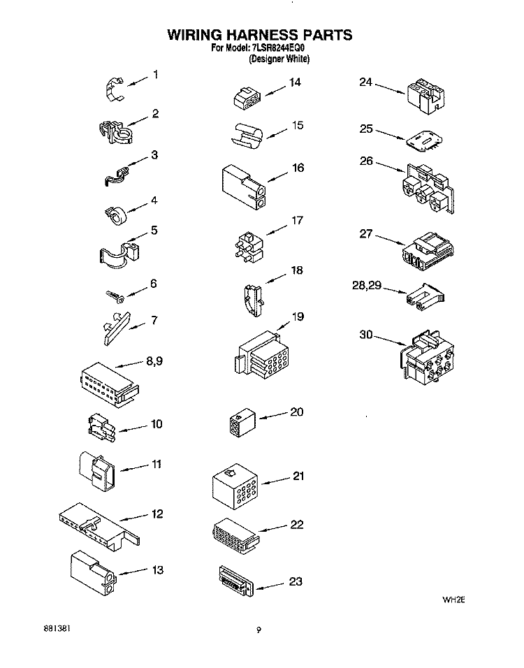 WIRING HARNESS Diagram and Parts List for 7LSR8244EQ0  Whirlpool Washer