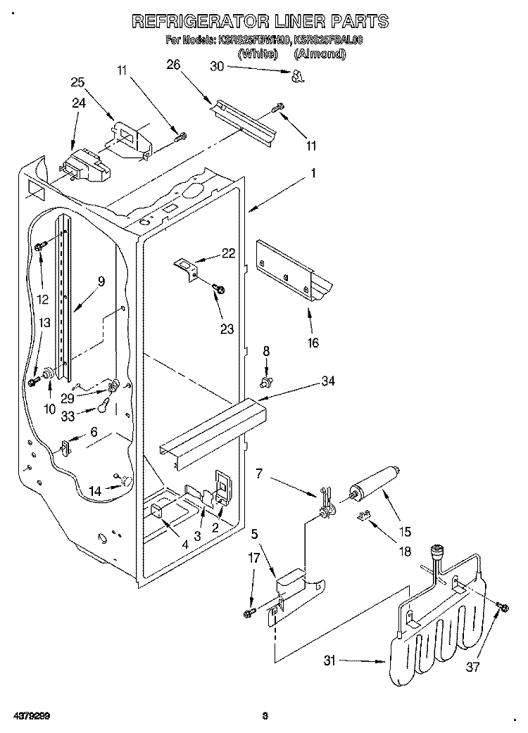 REFRIGERATOR LINER Diagram and Parts List for KSRS25FBAL00  KitchenAid Refrigerator