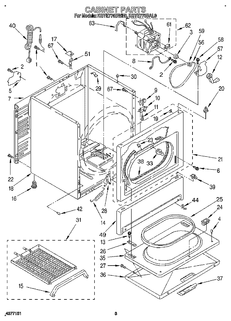 CABINET Diagram and Parts List for KGYE770BAL0  KitchenAid Dryer