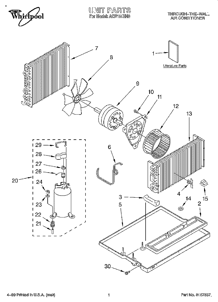 UNIT PARTS Diagram and Parts List for ACE114XH0  Whirlpool Air Conditioner