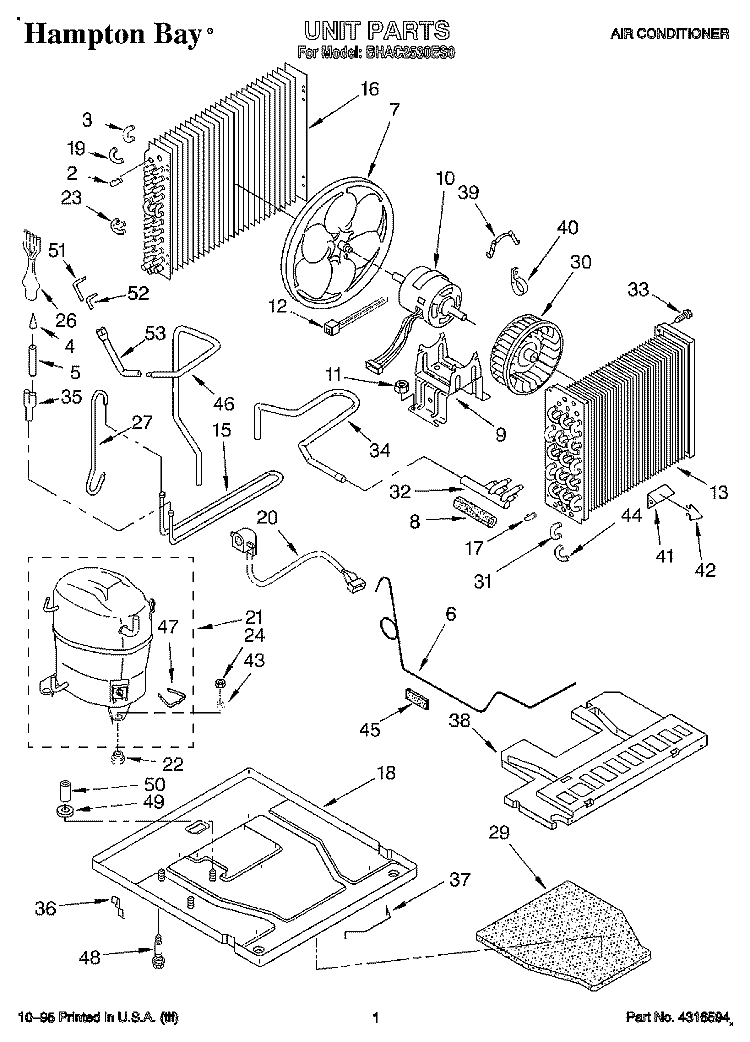 UNIT, LITERATURE Diagram and Parts List for BHAC2530ES0  Whirlpool Air Conditioner