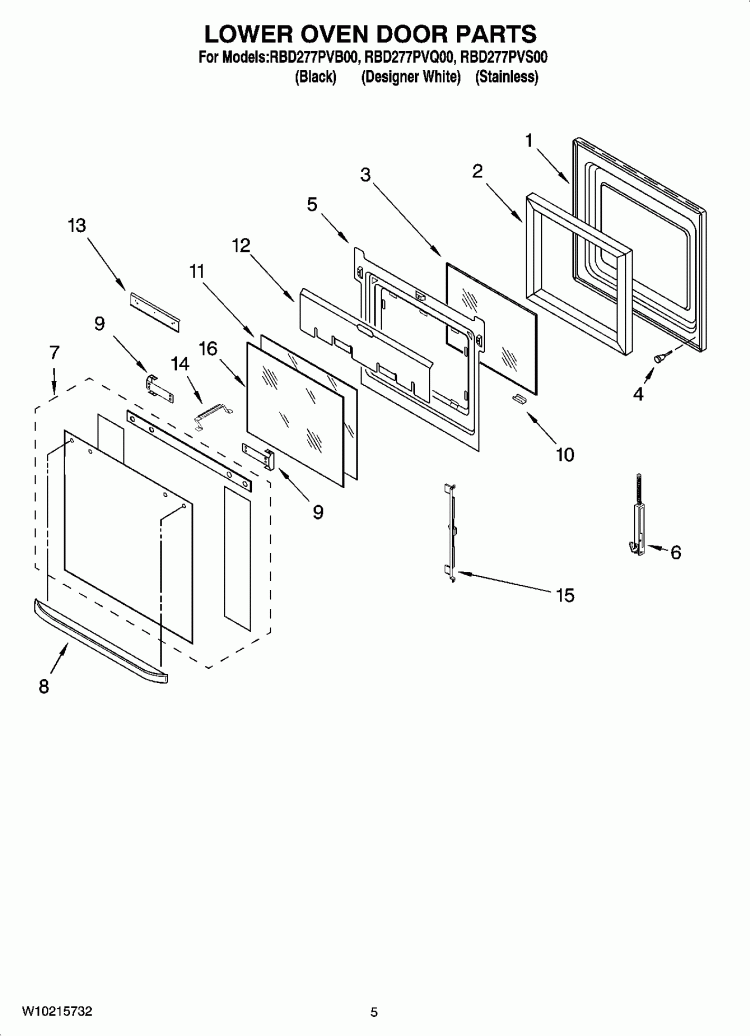 LOWER OVEN DOOR PARTS Diagram and Parts List for RBD277PVB00  Whirlpool Wall Oven