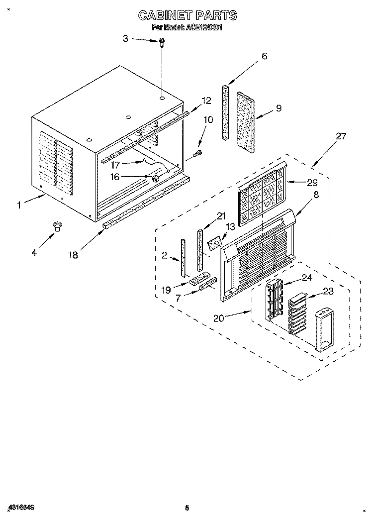 CABINET Diagram and Parts List for ACE124XD1  Whirlpool Air Conditioner