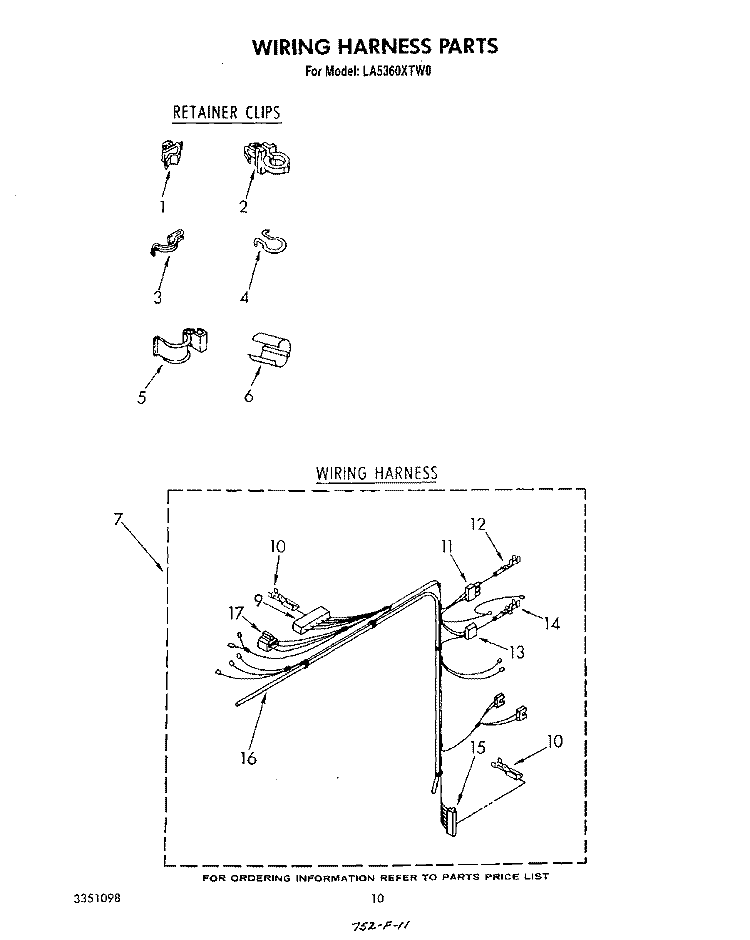 WIRING HARNESS Diagram and Parts List for LA5360XTG0  Whirlpool Washer