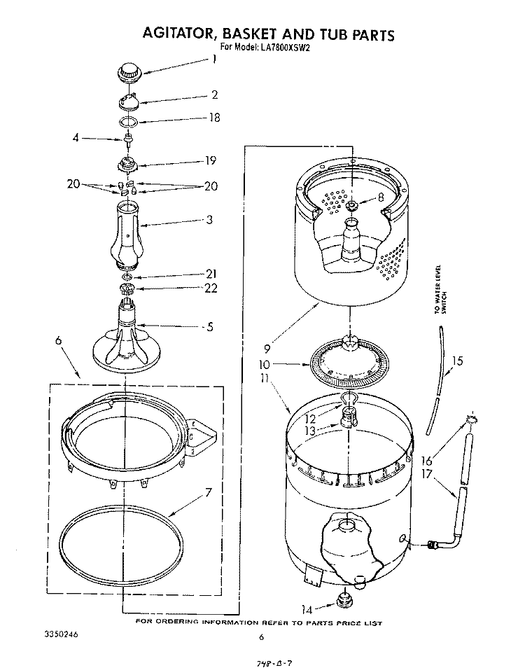AGITATOR, BASKET AND TUB Diagram and Parts List for LA7800XSW2  Whirlpool Washer