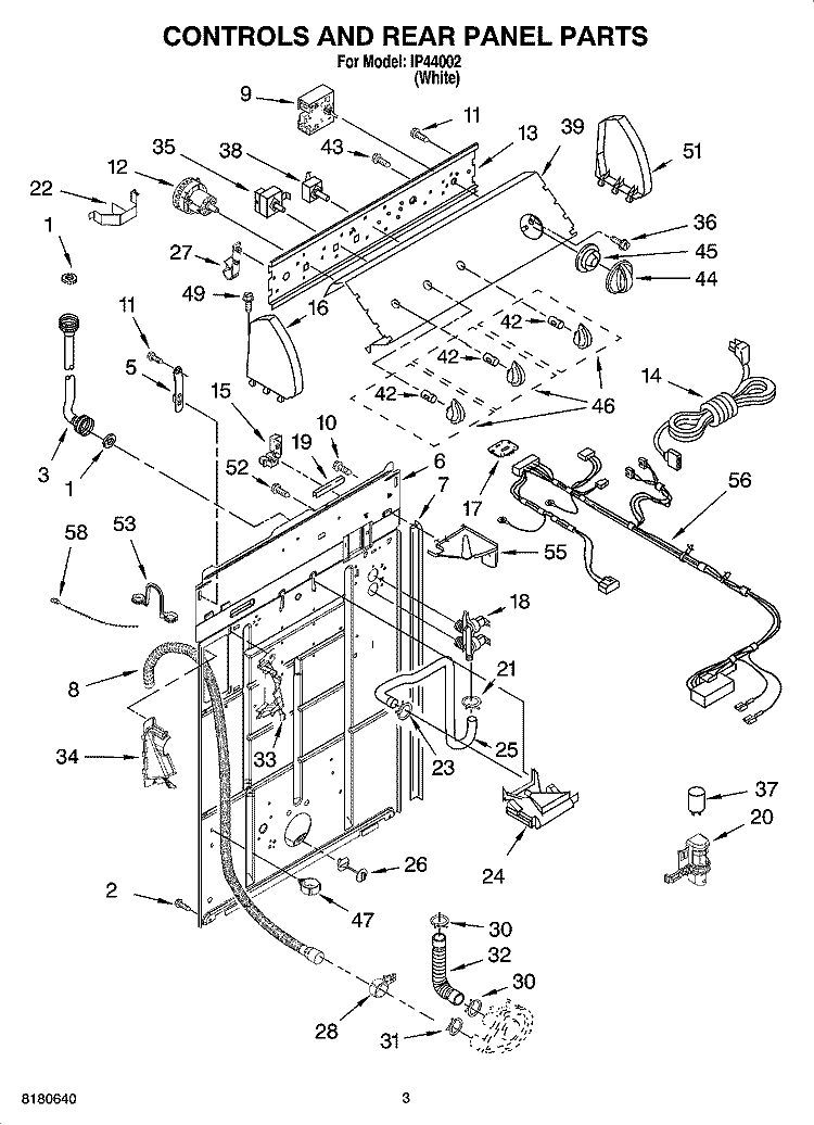 CONTROLS AND REAR PANEL PARTS Diagram and Parts List for IP44002  Inglis Washer