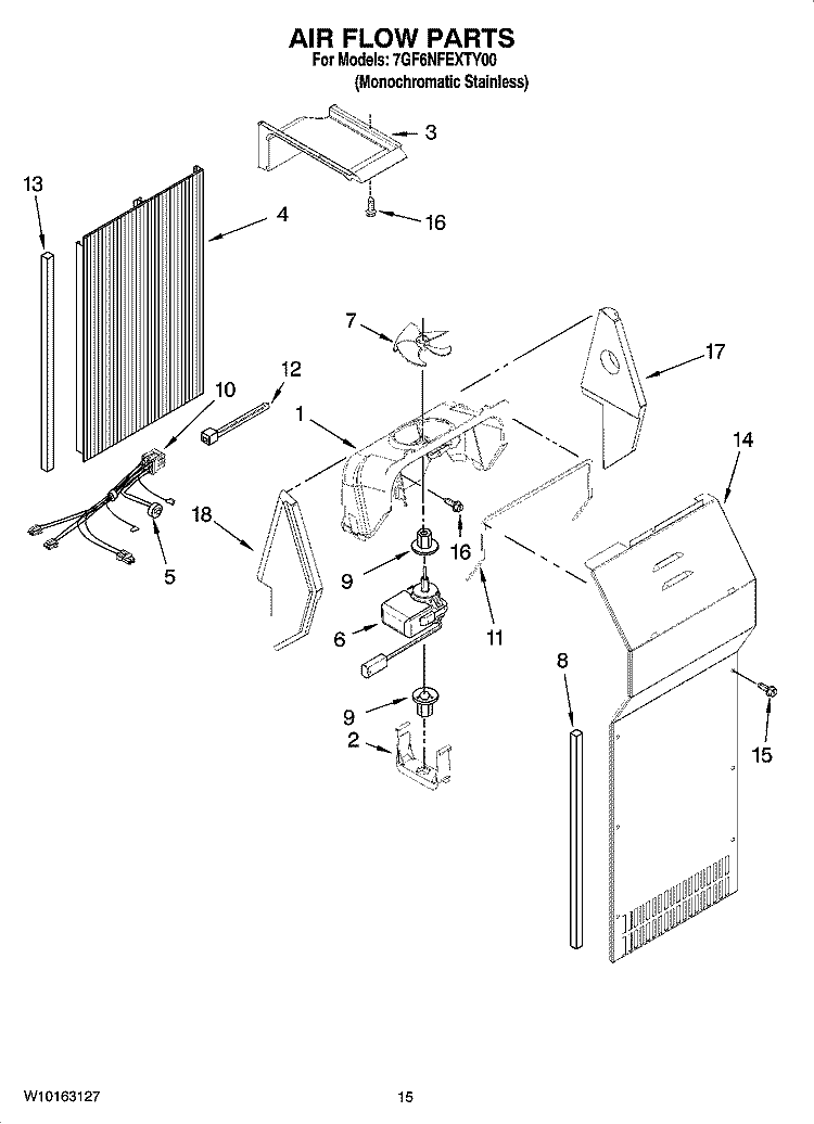 AIR FLOW PARTS Diagram and Parts List for 7GF6NFEXTY00  Whirlpool Refrigerator