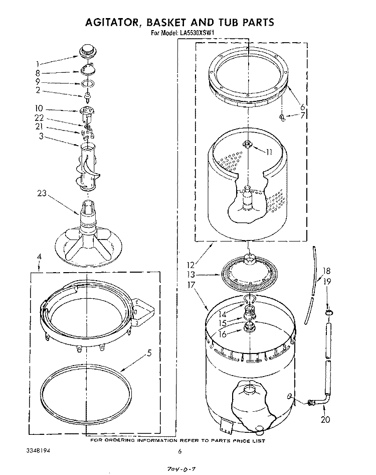 AGITATOR BASKET AND TUB Diagram and Parts List for LA5530XSW1  Whirlpool Washer