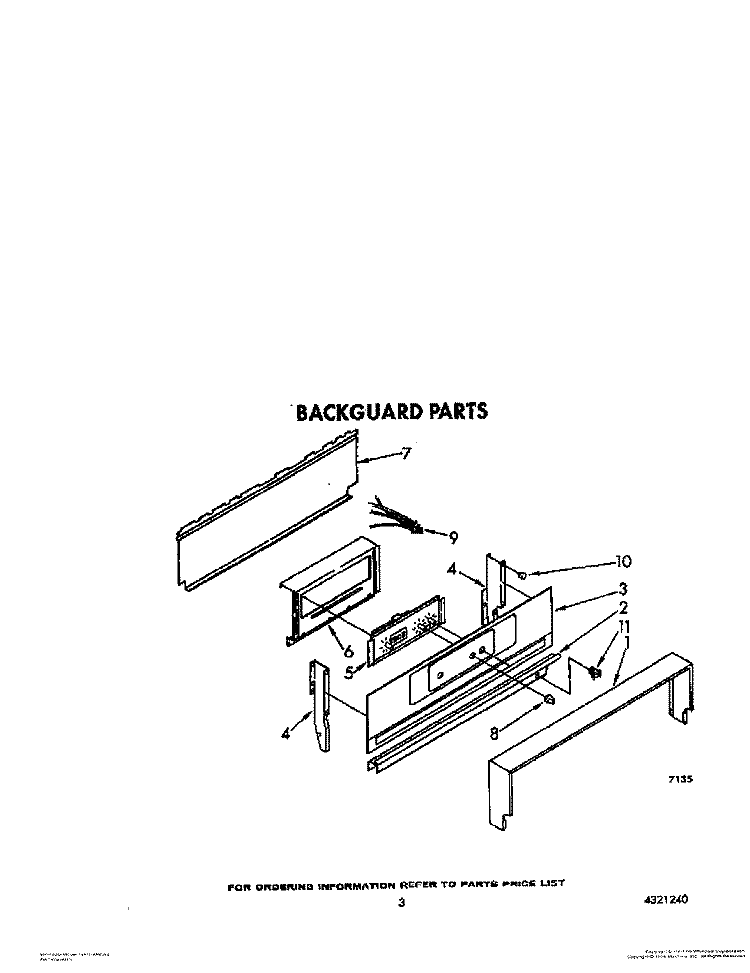 BACKGUARD Diagram and Parts List for 1SF034PEN2  Whirlpool Range
