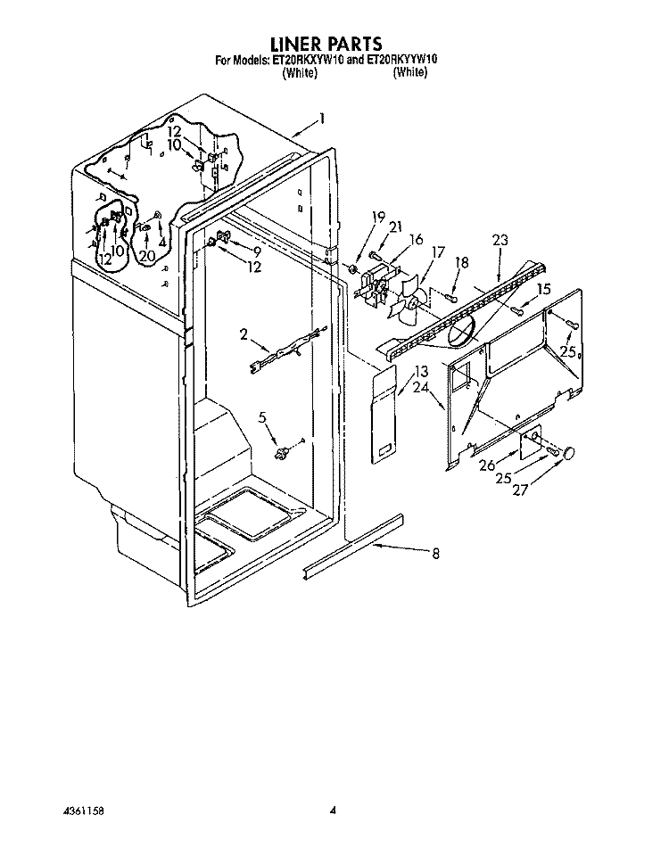 LINER Diagram and Parts List for ET20RKYYW10  Whirlpool Refrigerator
