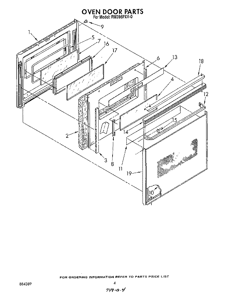 DOOR Diagram and Parts List for RM286PXV0  Whirlpool Microwave Oven Combo