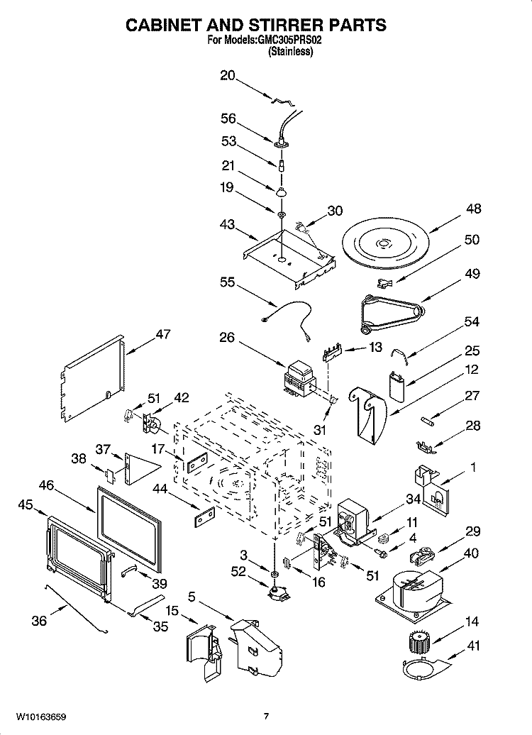CABINET AND STIRRER PARTS Diagram and Parts List for GMC305PRS02  Whirlpool Microwave Oven Combo