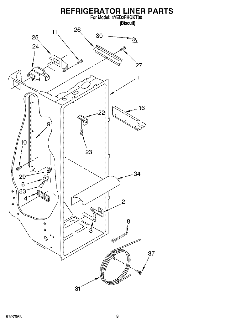 REFRIGERATOR LINER Diagram and Parts List for 4YED2FHQKT00  Whirlpool Refrigerator