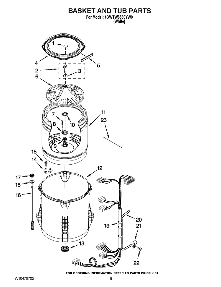 BASKET AND TUB PARTS Diagram and Parts List for 4GWTW5550YW0  Whirlpool Washer