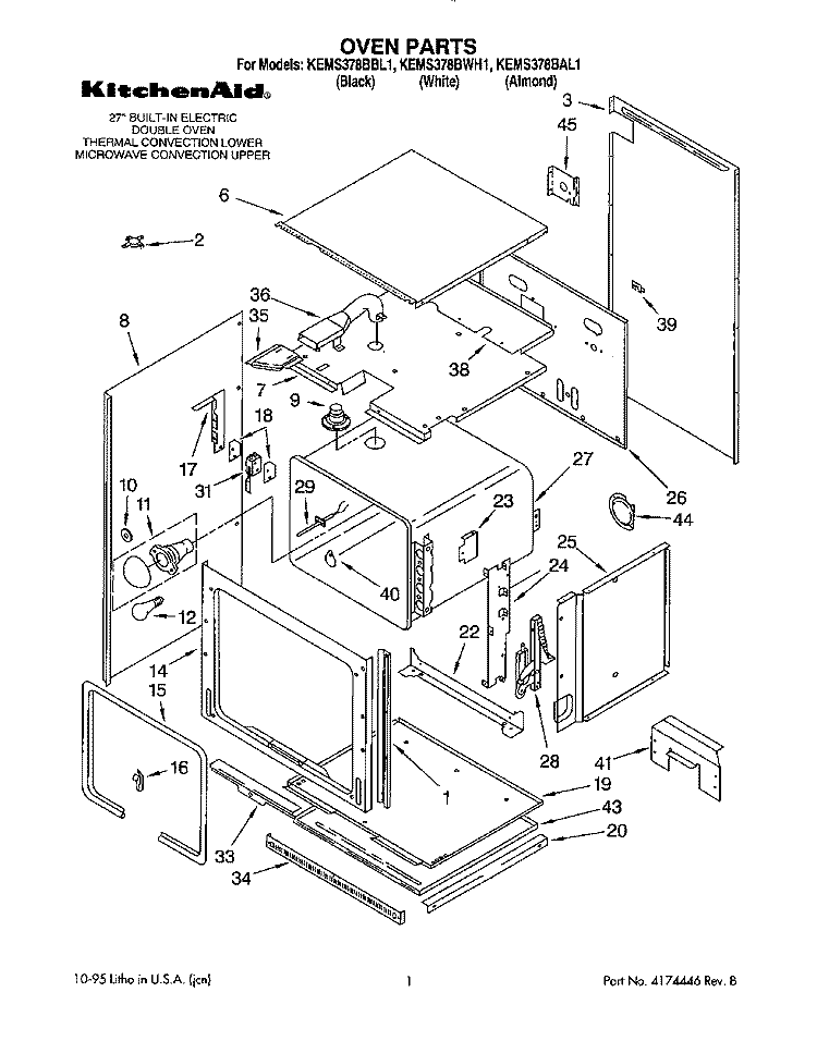 OVEN Diagram and Parts List for KEMS378BWH1  KitchenAid Wall Oven