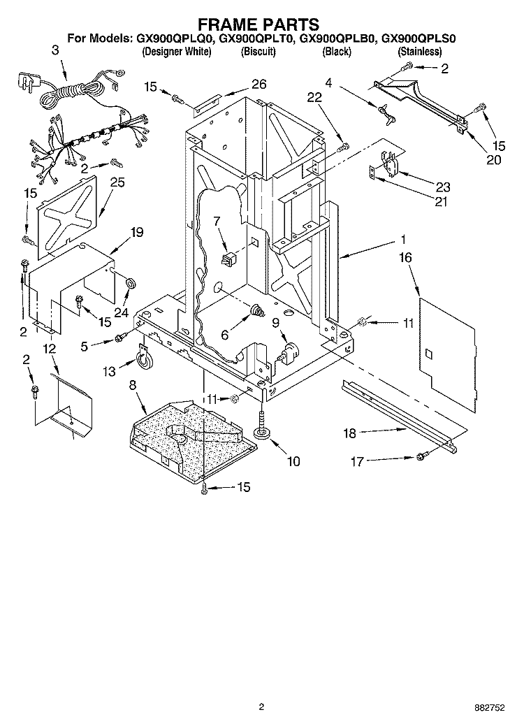 FRAME Diagram and Parts List for GX900QPLB0  Whirlpool Trash Compactor