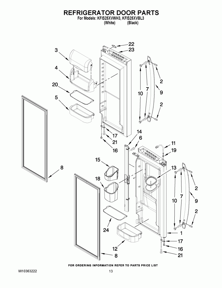 REFRIGERATOR DOOR PARTS Diagram and Parts List for KFIS25XVBL3  KitchenAid Refrigerator