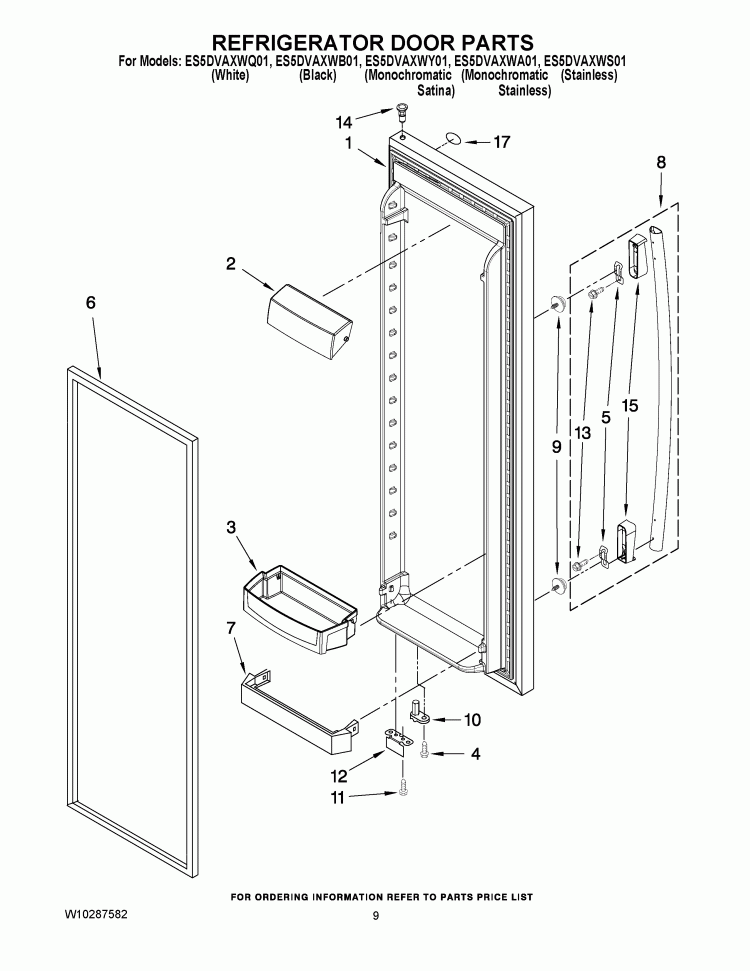 REFRIGERATOR DOOR PARTS Diagram and Parts List for ES5DVAXWS01  Whirlpool Refrigerator