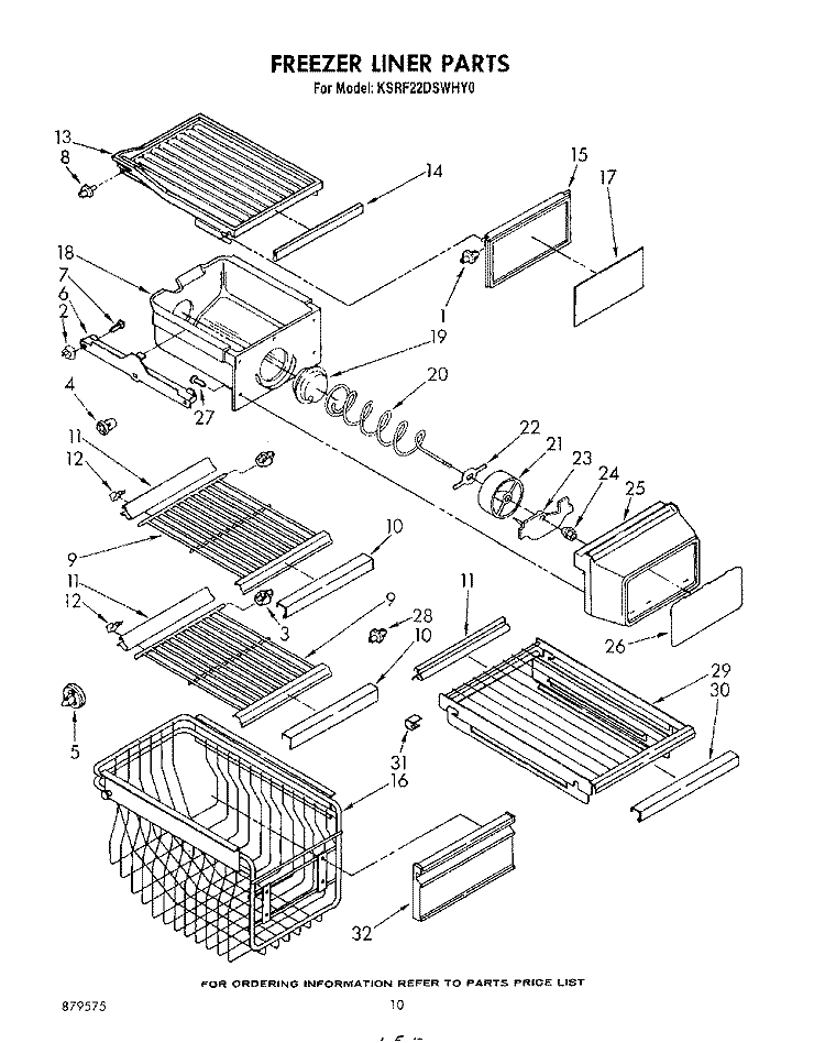 FREEZER LINER Diagram and Parts List for KSRF22DSWHY0  KitchenAid Refrigerator