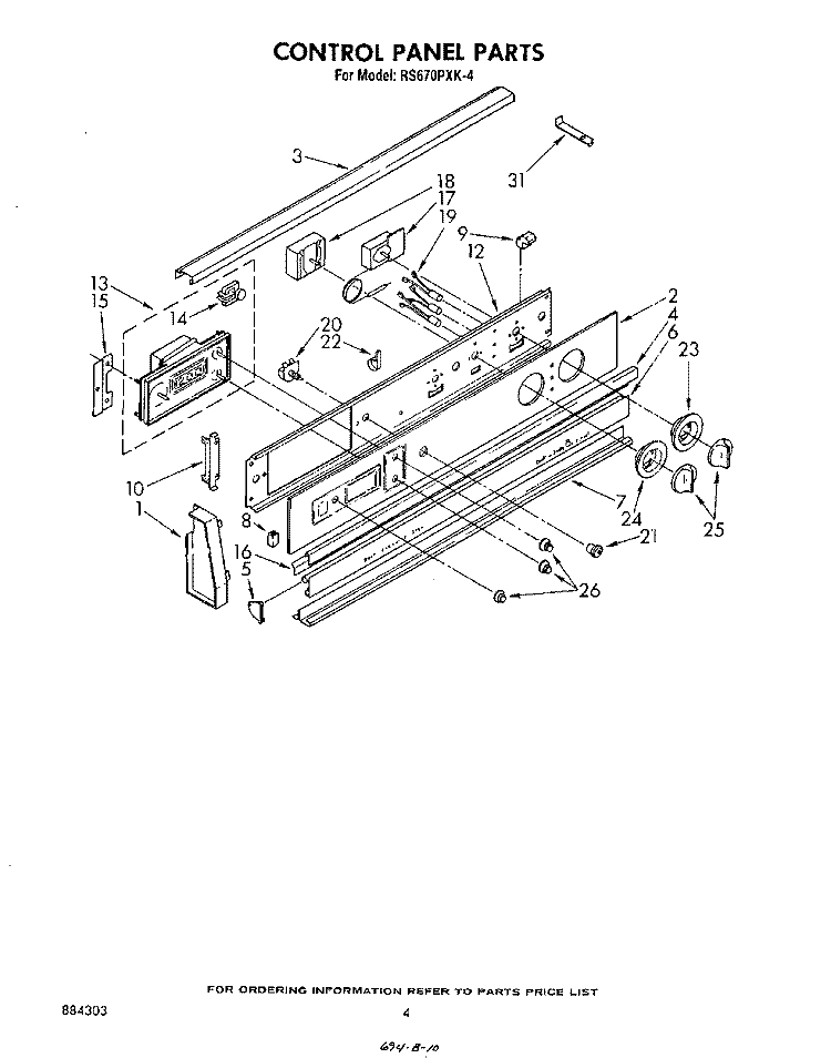 CONTROL PANEL Diagram and Parts List for RS670PXK4  Whirlpool Range