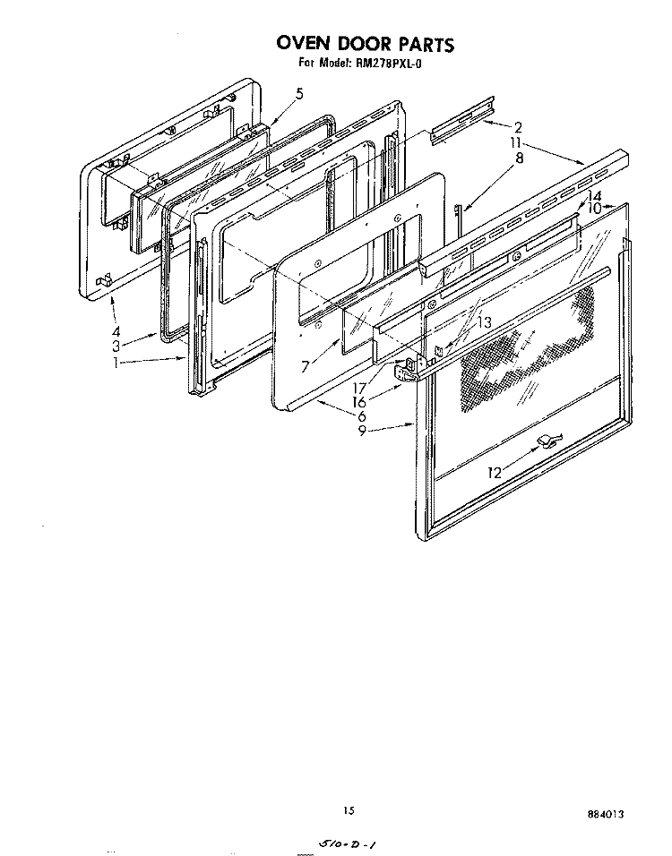 OVEN DOOR Diagram and Parts List for RM278PXL0  Whirlpool Microwave Oven Combo