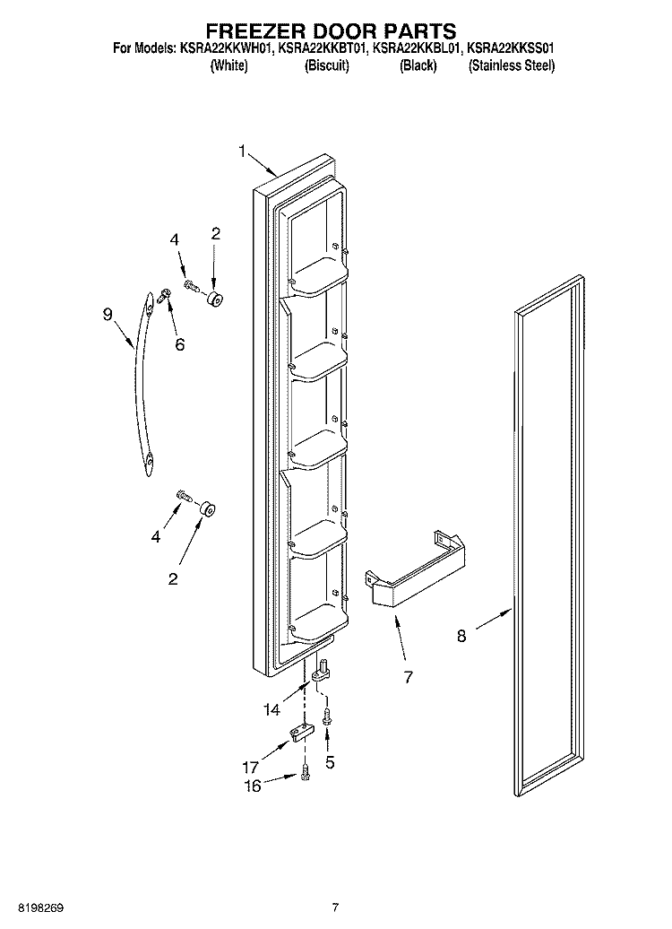 FREEZER DOOR Diagram and Parts List for KSRA22KKWH01  KitchenAid Refrigerator