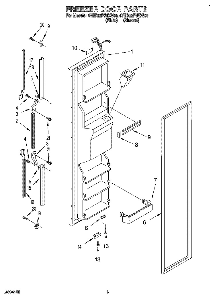FREEZER DOOR Diagram and Parts List for 4YED22PWDW00  Whirlpool Refrigerator