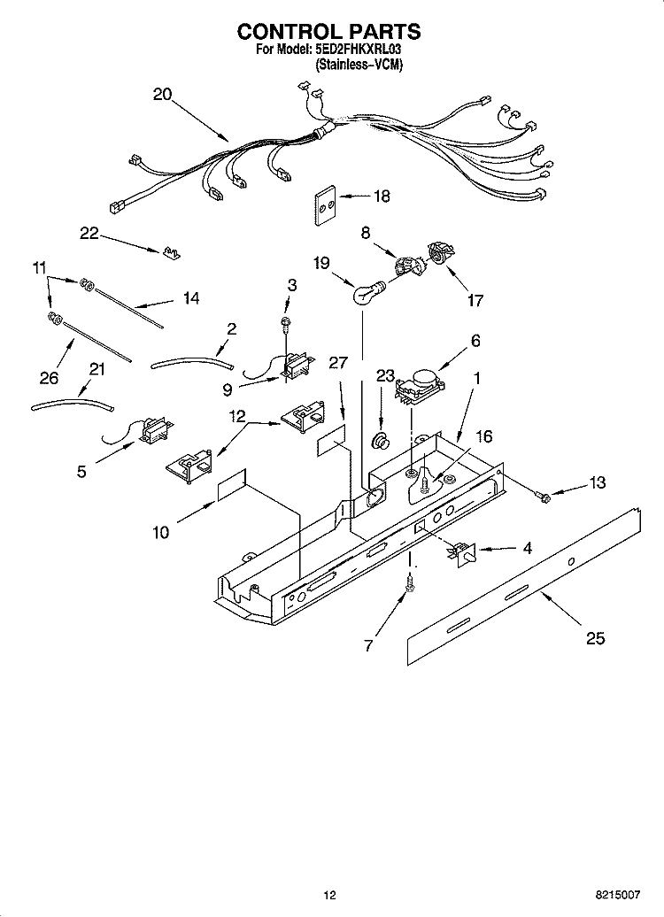 CONTROL PARTS Diagram and Parts List for 5ED2FHKXRL03  Whirlpool Refrigerator