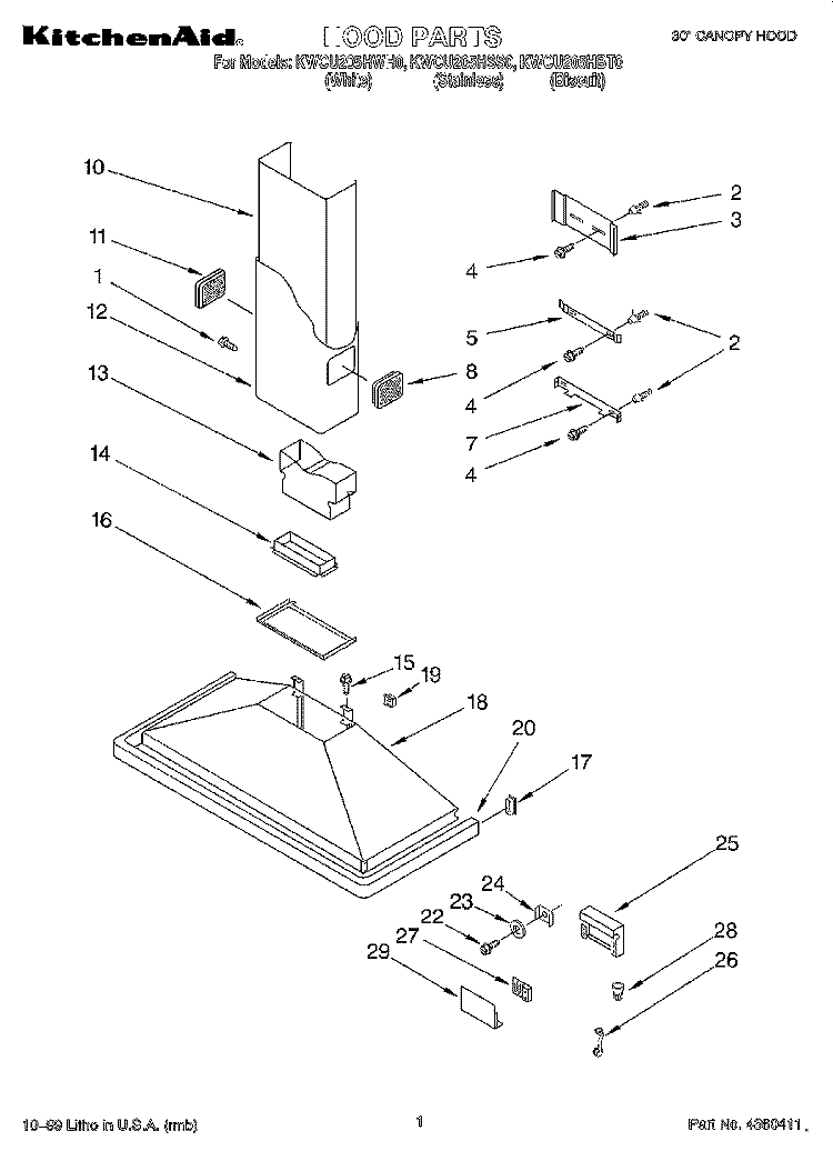 SECTION Diagram and Parts List for KWCU205HBT0  KitchenAid Range Hood