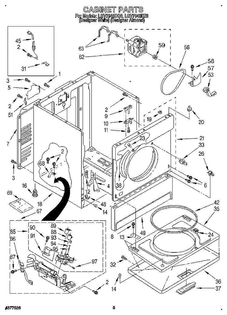 CABINET Diagram and Parts List for LGV7646DZ0  Whirlpool Dryer