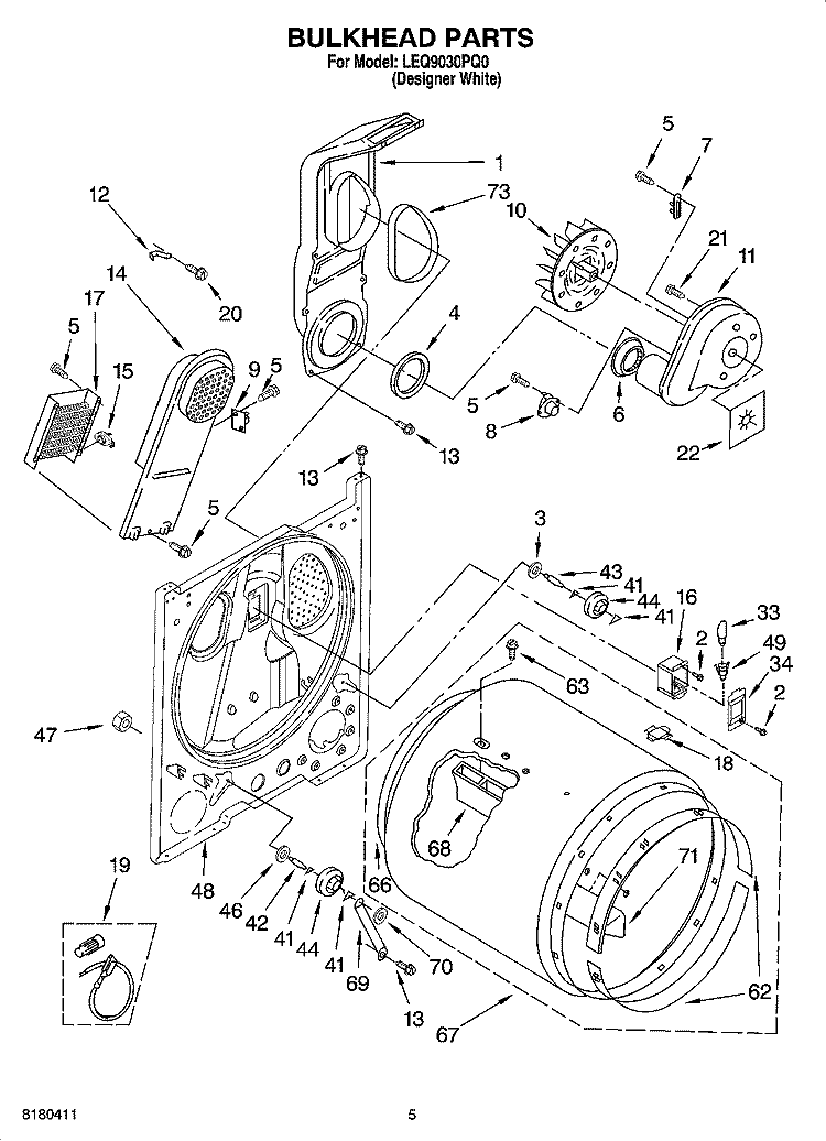 BULKHEAD PARTS Diagram and Parts List for LEQ9030PQ0  Whirlpool Dryer