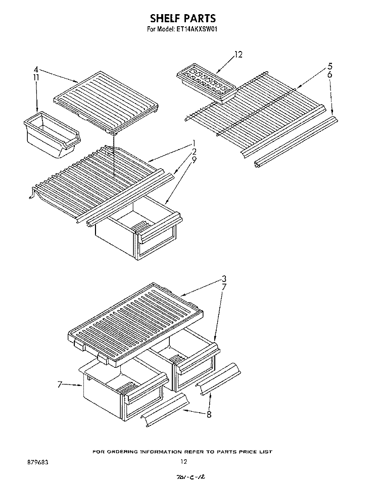 SHELF Diagram and Parts List for ET14AKXSW01  Whirlpool Refrigerator