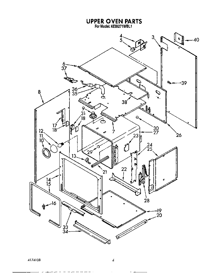 UPPER OVEN Diagram and Parts List for KEBI271WBL1  KitchenAid Wall Oven