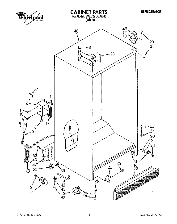CABINET Diagram and Parts List for 3VED29DQAW00  Whirlpool Refrigerator