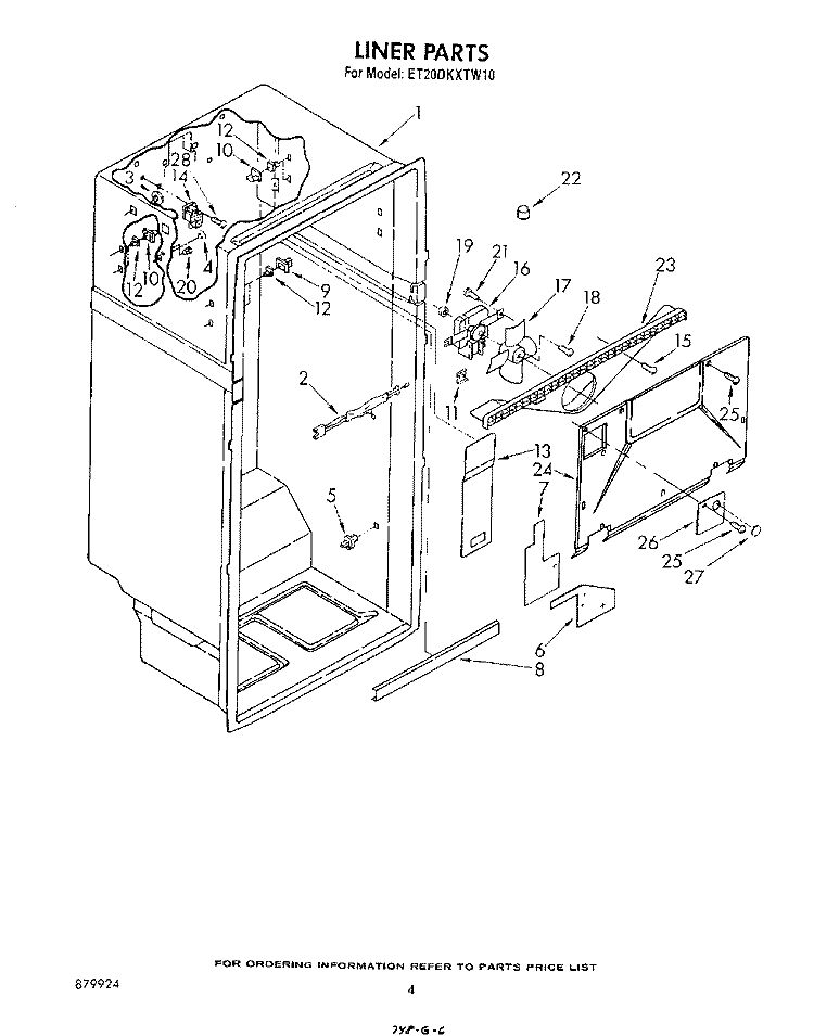 LINER Diagram and Parts List for ET20DKXTM10  Whirlpool Refrigerator