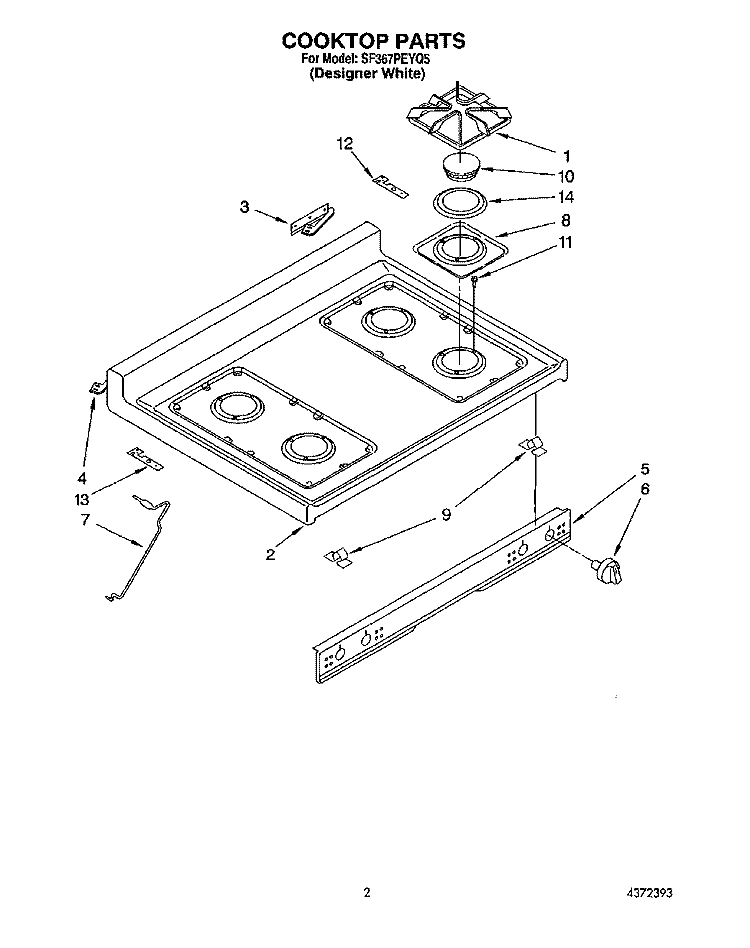 COOKTOP Diagram and Parts List for SF367PEYQ5  Whirlpool Range