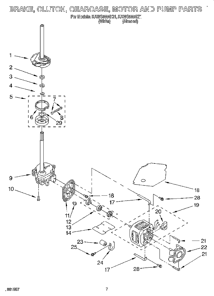 BRAKE, CLUTCH, GEARCASE, MOTOR AND PUMP Diagram and Parts List for KAWS800GQ1  KitchenAid Washer