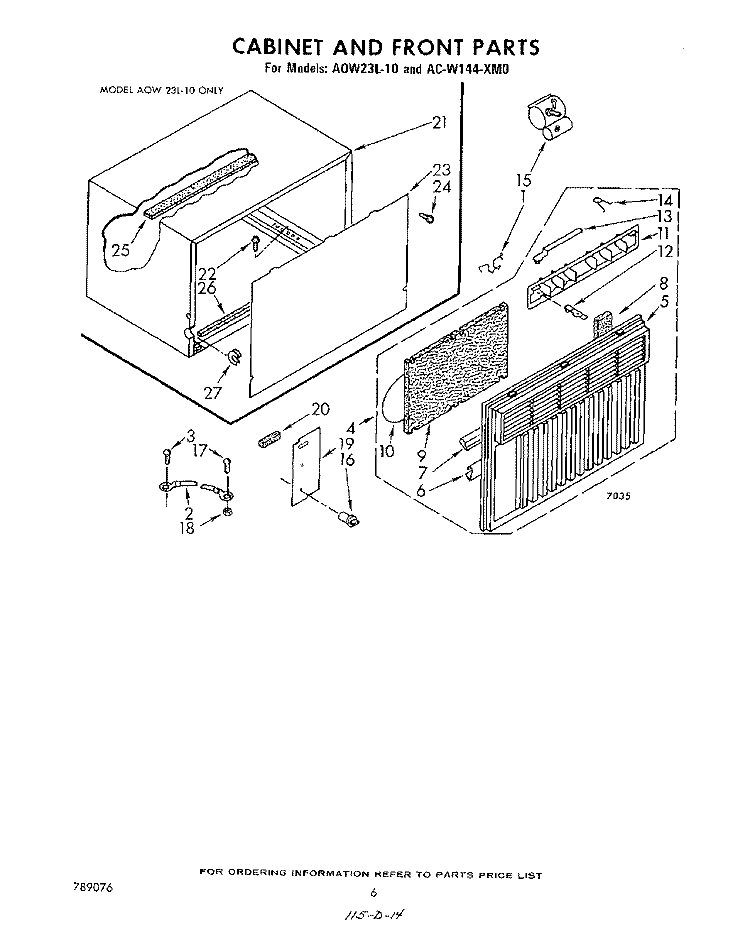 SECTION Diagram and Parts List for ACW144XM0  Whirlpool Air Conditioner