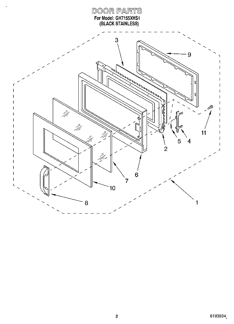 DOOR Diagram and Parts List for GH7155XHS1  Whirlpool Microwave