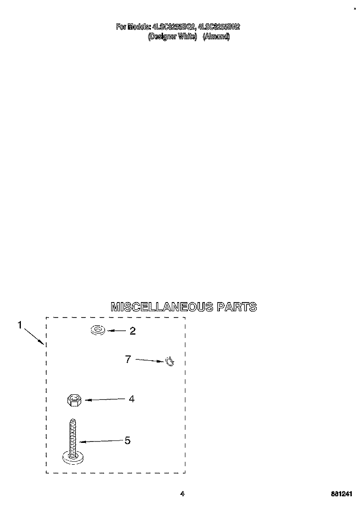 MISCELLANEOUS Diagram and Parts List for 4LSC8255BN2  Whirlpool Washer