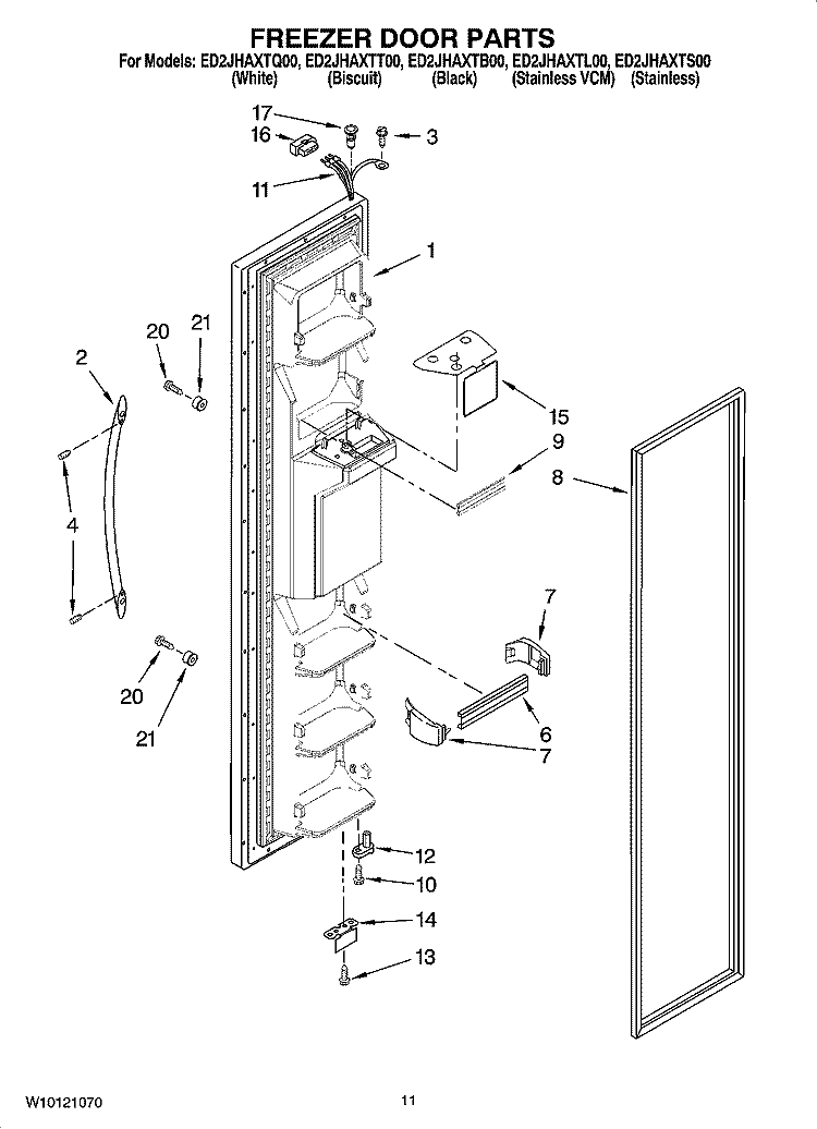 FREEZER DOOR PARTS Diagram and Parts List for ED2JHAXTB00  Whirlpool Refrigerator